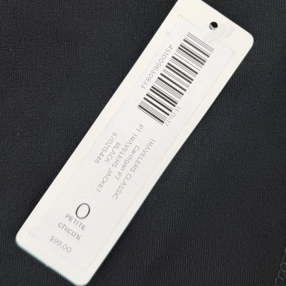 Chico's‎ Cardigan Womens 0P Black Travelers Open Front 3/4 Sleeve Jacket Petite